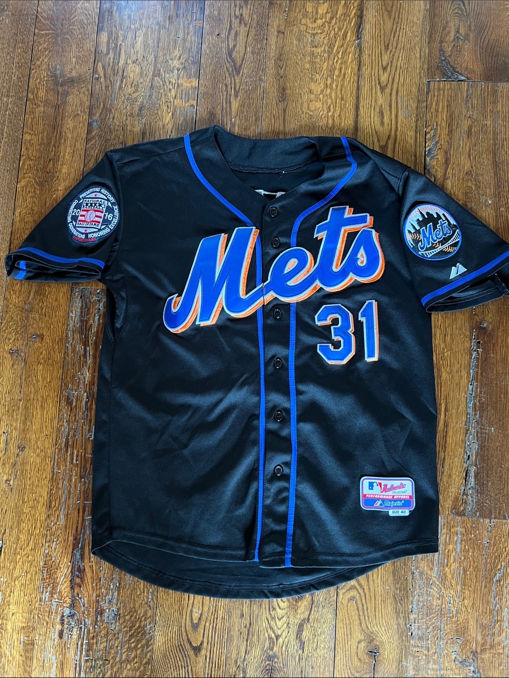 Majestic Black New York Mets #31 Jersey with Blue and Orange Trim